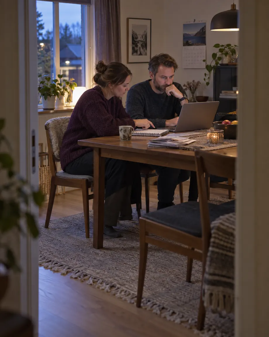 To personer som planlegger familiens budsjett sammen